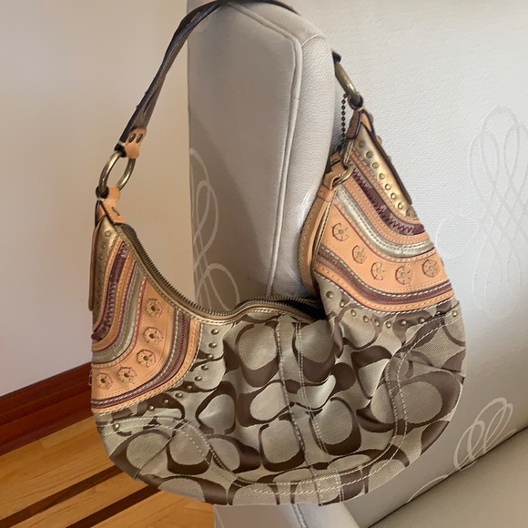 Coach signature canvas and leather studded hobo - Picture 1 of 6